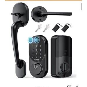 NUTOMO Y2 Smart Deadbolt Door Lock w Handle Fingerprint Keyless Entry Black